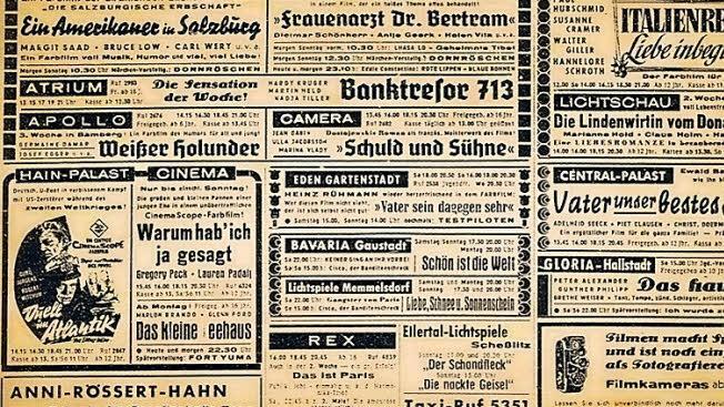 All diese Kinos gab's in den 50er Jahren in und um Bamberg. Darunter das "Bavaria Gaustadt" (Mitte).