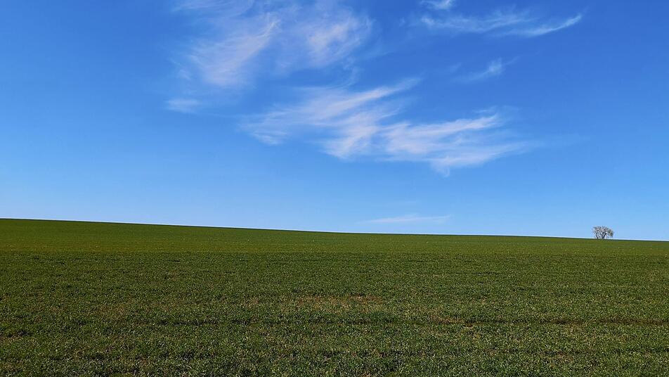 Ein Anblick für die Götter: Meerblauer Himmel und saftiggrüne Wiesen bei einem Ausflug in den Landkreis Haßberge.  Weit und breit ist keine Menschenseele  zu sehen.  Lucie Homann