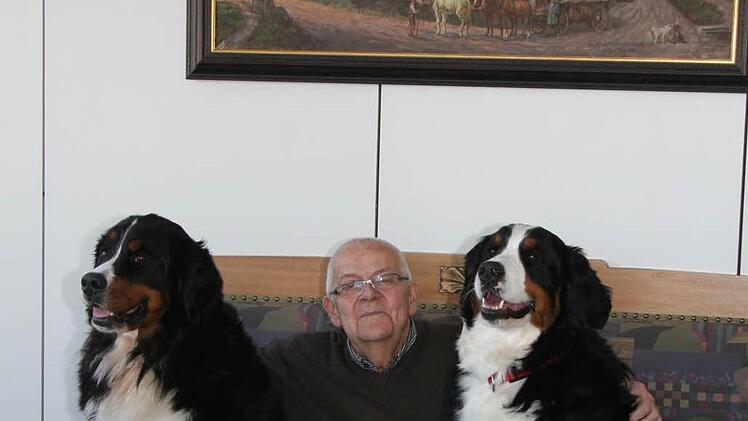 Falk Walther mit seinen Berner Sennenhunden.