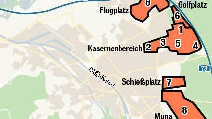 450 Hektar umfasst das Konversionsgelände in Bamberg. Es reicht vom Flugplatz im Norden bis zur Muna im Süden.