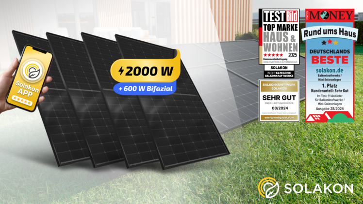 Das Balkonkraftwerk onPower 2000 Watt von Solakon bietet eine effiziente und nachhaltige Energieversorgung für umweltbewusste Haushalte zum Exklusiv-Preis von 469 Euro.
