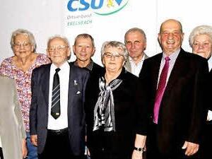 Für ihre langjährige Treue wurden diese Mitglieder geehrt. Unser Bild zeigt sie mit den Vertretern der CSU (von links): Dorothee Bär, Therese Thoma, Renate Kartmann, Heinrich Lutz, Georg Engel, Edda Strauß, Günther Diem, Franz Förtsch, Herta Dietz und Roland Metzner.  Fotos: gg