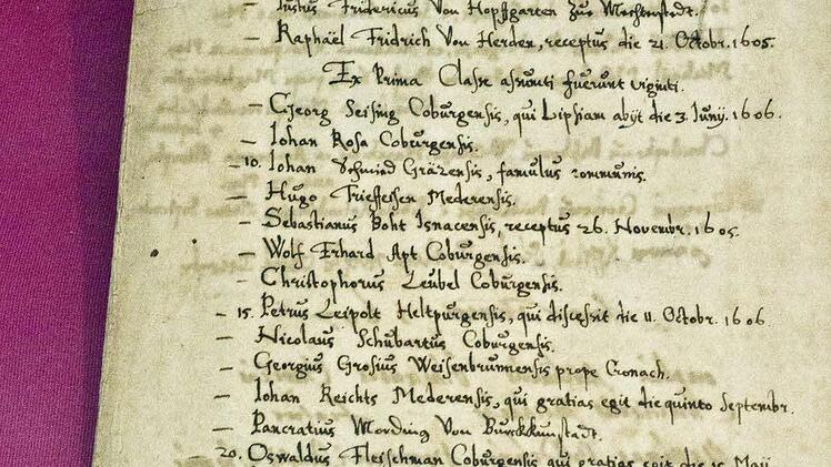 Liste des ersten Schülerjahrgangs am Casimirianum.