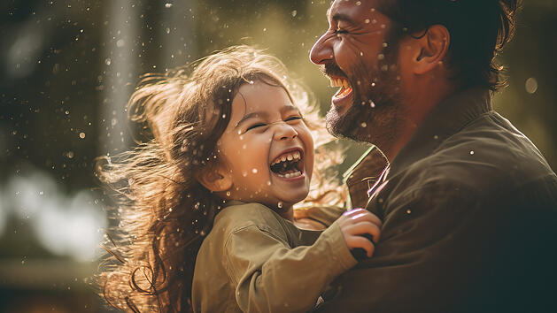 Lachen, Tochter und Vater, Familie