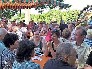 Zum Makrelenfest am Wasserrad (im Hintergrund) kamen viele Besucher. Foto: Mathias Erlwein
