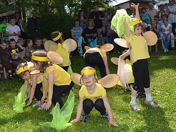 Die "Sonnenkäfer" zogen im Gartenareal des Kindergartens St. Nikolaus beim Kindergarten- und Pfarrfest ihre Kreise. Sie begeisterten mit gelungenen Darbietungen. Foto: K.-H. Hofmann