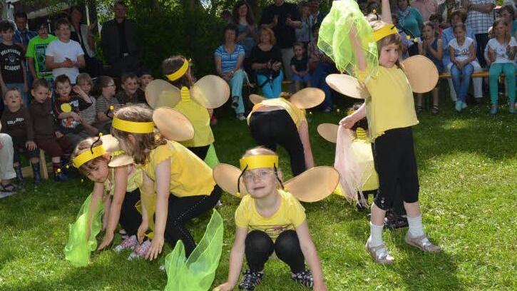 Die "Sonnenkäfer" zogen im Gartenareal des Kindergartens St. Nikolaus beim Kindergarten- und Pfarrfest ihre Kreise. Sie begeisterten mit gelungenen Darbietungen. Foto: K.-H. Hofmann