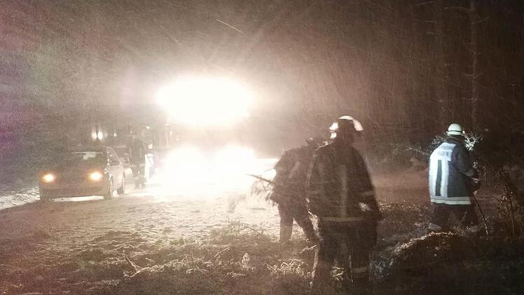 Im Schneegestöber waren die Feuerwehrleute aktiv. Foto: Feuerwehr Steinbach am Wald