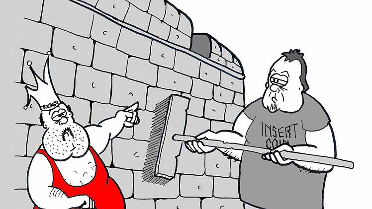 Der Forch, l&auml;sst Klaus Backer (FOF) die Stadtmauer schrubben.