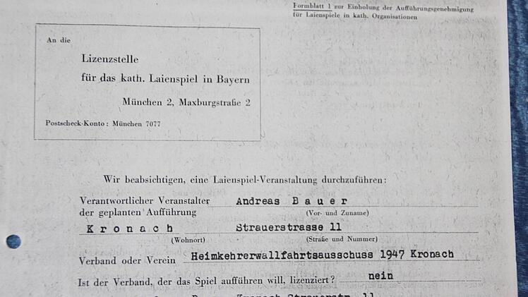 Der Antrag für die Aufführungsgenehmigung des Laienspiels ...  Repro: Friedwald Schedel