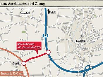 Die neue Ausfahrt soll die Autobahn mit dem künftigen Glender Kreisel der Staatsstraße 2205 verbinden. Grafik: Carolin Höfler