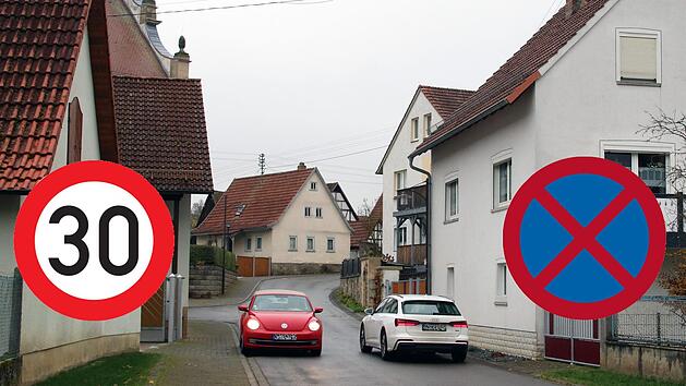 Die Ortsdurchfahrt des Stadtteils Fridritt war auch dieses Jahr Thema in  der B&uuml;rgerversammlung. Vorgeschlagen wurden "Tempo 30" und ein absolutes  Halteverbot.  Montage/Foto: Dieter Britz