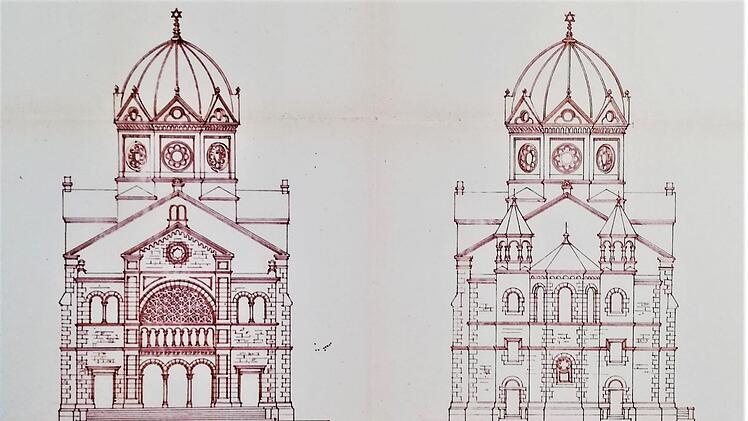 Baupläne des Bad Kissinger Architekten Carl Krampf für die 1902 geweihte Neue Synagoge.