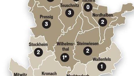 Räumliche Verteilung der Hausärzte im Landkreis Grafik: Franziska Schäfer; Quelle: Versorgungsatlas der Kassenärztlichen Vereinigung Bayerns