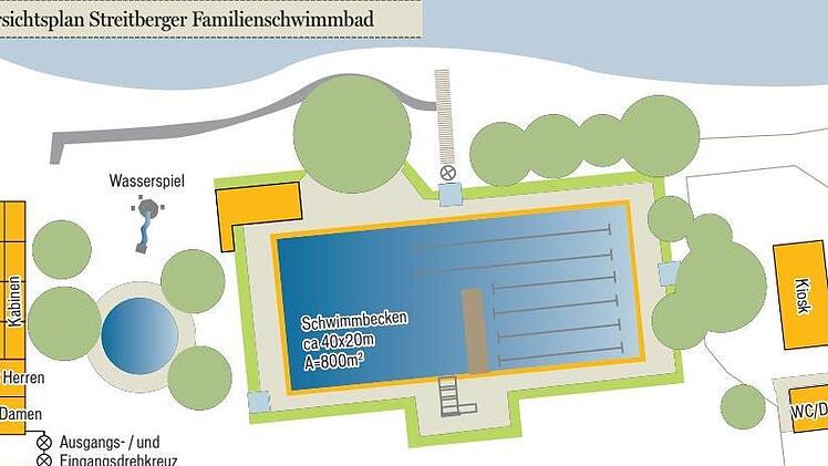 Der Übersichtsplan für den Schwimmbadumbau: So soll das Streitberger Familienbad danach aussehen. Skizze: Architekt Jürgen Schönfelder