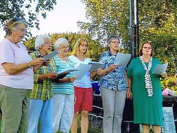 Die Frauensinggruppe des Gesangvereins Rothenkirchen sang sich bei der Serenade am Friedenskreuz am Galgenberg in Rothenkirchen in die Herzen ihrer Zuhörer. Foto: Karl-Heinz Hofmann