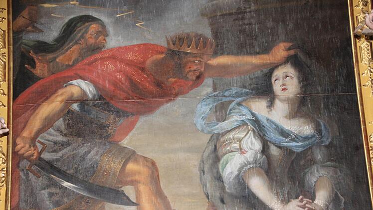 Das Schicksal der heiligen Barbara. Ein kostbares Ölgemälde auf dem linken Seitenaltar. Eckehard Kiesewetter