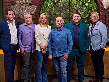 "Bares f&uuml;r Rares" ist der derzeit gr&ouml;&szlig;te Nachmittags-Hit des ZDF, von links: Julian Schmitz-Avila, Jan Cizek, Susanne Steiger, Moderator Horst Lichter, Daniel Meyer und Markus Wildhagen.