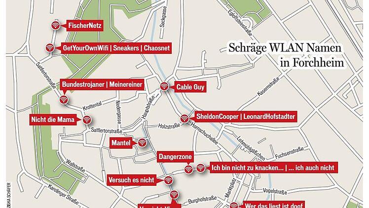 Infranken.de hat die kreativsten Netzwerk-Namen in der Forchheimer Innenstadt gesammelt.