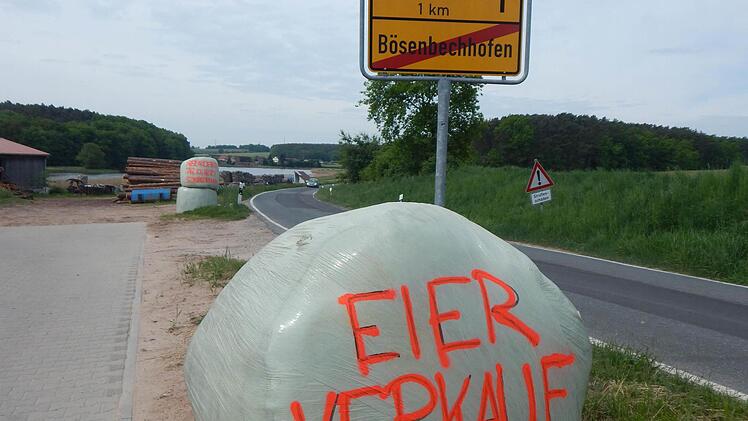 Am Ortsausgang in Richtung Saltendorf weist Familie Firnkäs mit großen Lettern auf ihren Selbstbedienungsladen hin. Foto: Mona Lisa Eigenfeld