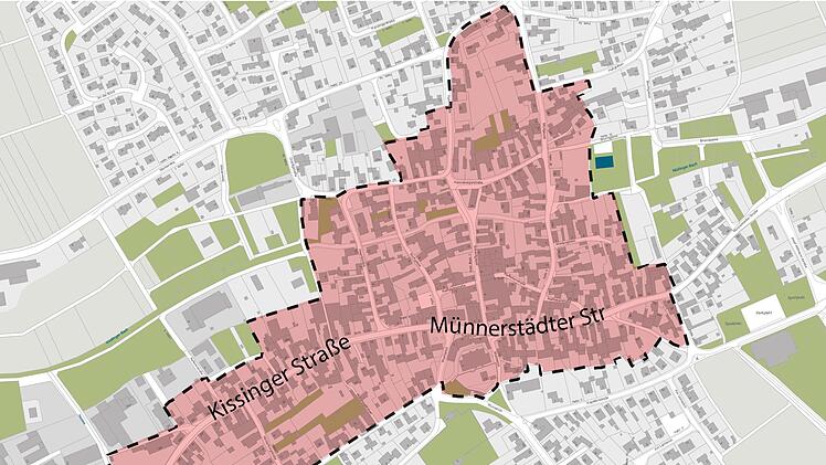 Die Karte zeigt das vorläufige ISEK-Gebiet in Nüdlingen. Grafik: Architektur und Ingenieurbüro Perleth