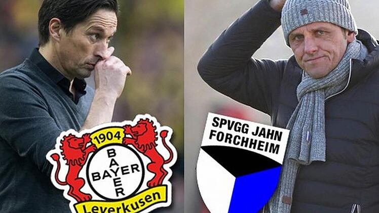 Wurden beide am Sonntag entlassen: Roger Schmidt (l.) bei Bayer Leverkusen, Michael Hutzler (r.) bei der SpVgg Jahn Forchheim. Kurioserweise ähneln sich die beiden Pressemitteilungen nahezu bis aufs Wort.  Fotos: dpa, Sportfoto Zink
