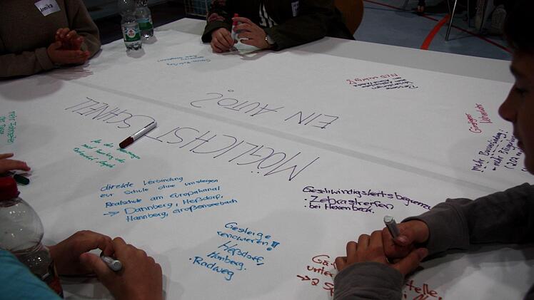 Die Jugendlichen tauschten an Thementischen ihre Ideen aus.   Foto: Richard Sänger