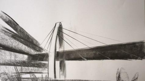 Die Kohlezeichnung von Torsten Hochstetter   zeigt seine Idee für die Gestaltung der Bridge