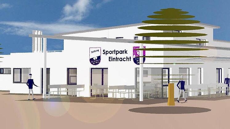 Die Skizze des Architekturbüros Jungkunst & Partner zeigt die nördliche Schmalseite des geplanten Vereinszentrum mit Gaststätte.