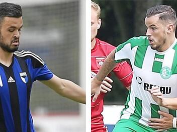 Max Göbhardt (links) und Patrick Hagen (rechts, in grün) bekommen es am morgigen Samstag miteinander zu tun. Dafür tauschten die beiden bereits im Vorfeld das Dress. W. Zink/Archiv