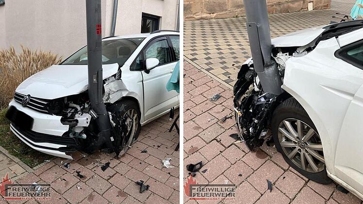 Feucht: Auto kracht in Laternenpfahl - Fahrer im Krankenhaus