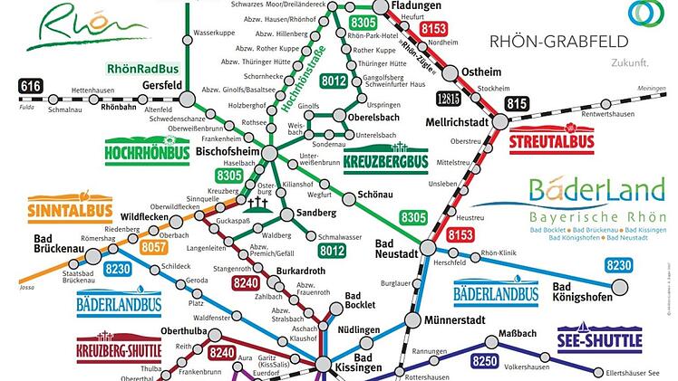 Liniennetzplan der Freizeitbuslinien im Bäderland Bayerische Rhön Grafik: Landkreis Bad Kissingen