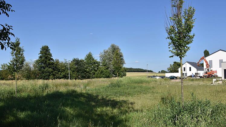 Im Baugebiet "Bodenfeld" wird im Norden (im Bild) ein kleiner Spielplatz mit zwei bis drei Spielgeräten errichtet und umzäunt. Dahinter wird ein Steinhaufen für Bodenbrüter angelegt.Ulrike Langer
