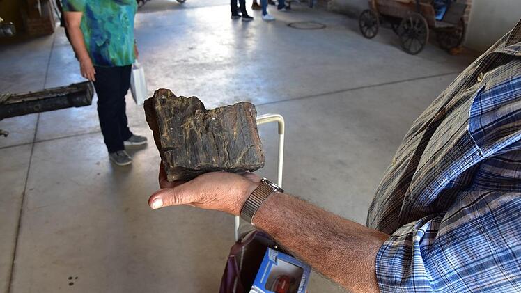 Ein Stück versteinertes Holz zeigte  ein Besucher aus Hofheim stolz als seinen "Schatz", den er in einen der Höfe im Altdorf von Westheim fand.Christiane Reuther