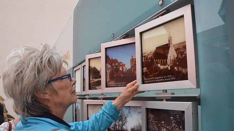 Marlene Gehner aus Herzogenaurach war die erste "nichtoffizielle" Teilnehmerin, die sich für die drehbaren Fotos interessierte.