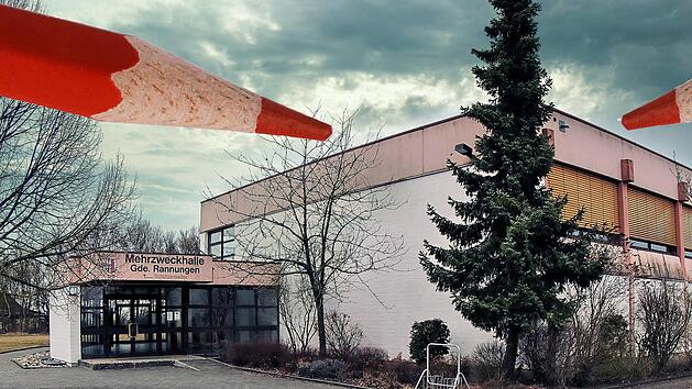 Die Sanierung der Mehrzweckhalle hat im Haushalt der Gemeinde Rannungen  Priorit&auml;t. Deshalb werden andere Projekte erst einmal geschoben oder  gestrichen. Foto/Montage: Dieter Britz