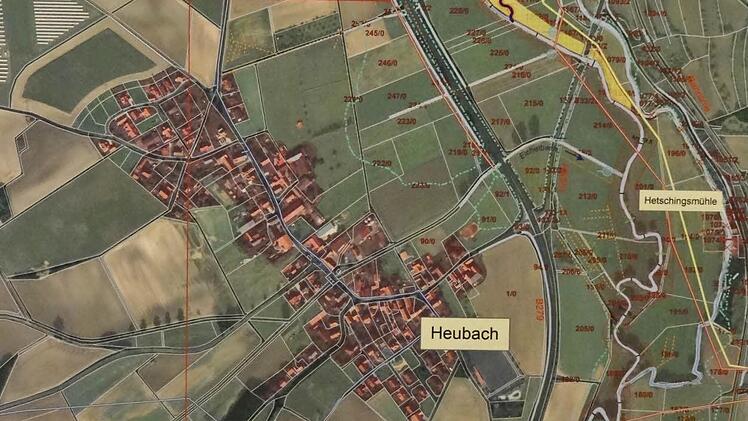 Planungen für den zweiten Bauabschnitt des Baunachprojektes. Der Bauchlauf inklusive Ufer (gelber Streifen) soll 40 bis 50 Meter breit werden.