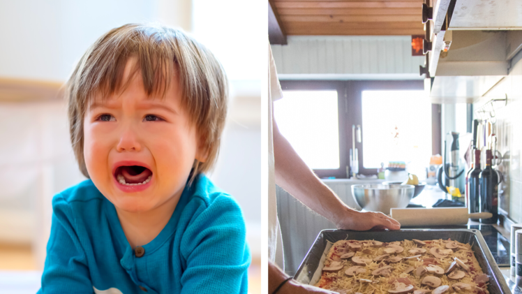 Der Kleine war untröstlich weil er nicht zu seiner Pizza durfte.