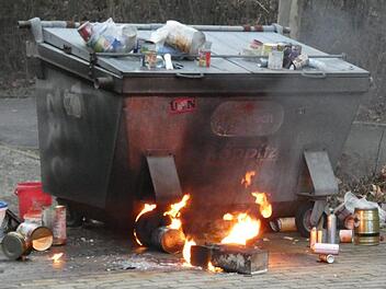 Zwei Blechkanister mit brennbarer Flüssigkeit brannten aus ungeklärter Ursache am Dienstag vor einem Container in Haßfurt. Christian Licha