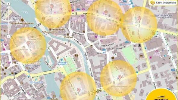 Kostenlose WLAN Hotspots von Kabel Deutschland in der Bamberger Innenstadt. Grafik: Kabel Deutschland