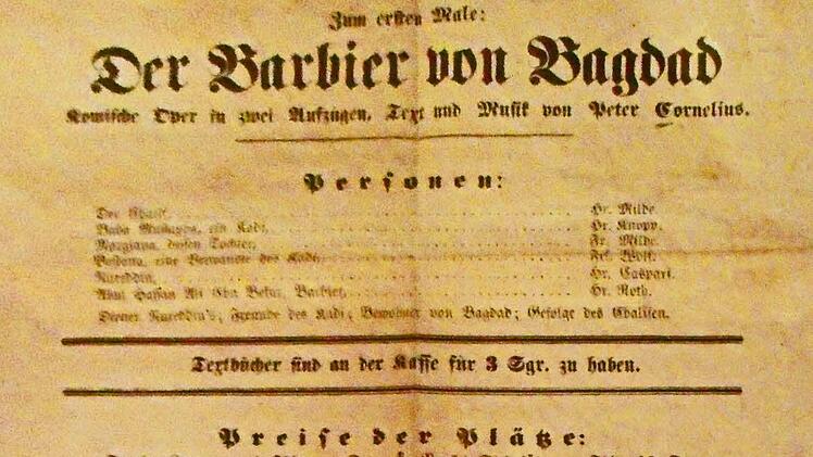 "Der Barbier von Bagdad": Theaterzettel der Uraufführung 1858 in Weimar
