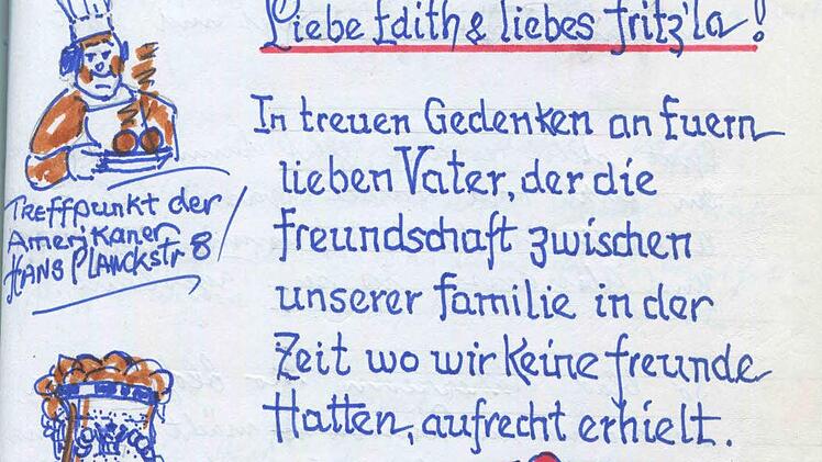 Eintrag Georg Goldzweigs ins Gästebuch der Familie Schiffner bei einem Besuch im September 1982. Bis ins hohe Alter haben die Goldzweigs jährlich die wenigen Kulmbacher, die ihnen in den NS-Jahren beigestanden haben, besucht. Foto: W.S.