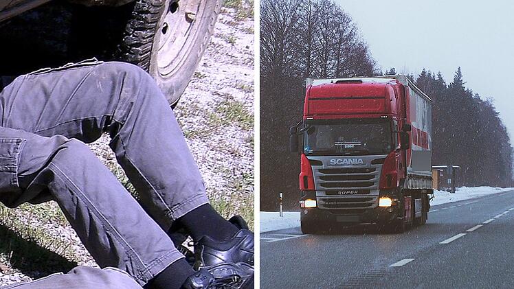 A6 im Kreis Ansbach: Mechaniker liegt unter Pannen-Lkw - Eisplatte kracht auf Beine