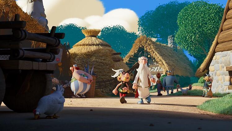 Druide Miraculix bekommt von der Aufregung in seinem Dorf nicht viel mit: Obelix hatte versehentlich einen Hinkelstein auf ihn geworfen, was seinem Gedächtnis nicht guttat. Nicht nur Asterix ist besorgt, dass nun niemand mehr den Zaubertrank brauen kann.