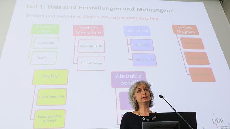 Cordula Artelt untersuchte mit den jungen Studenten an der Kinder-Uni, wie wir zu Meinungen und Einschätzungen kommen. Foto: Barbara Herbst