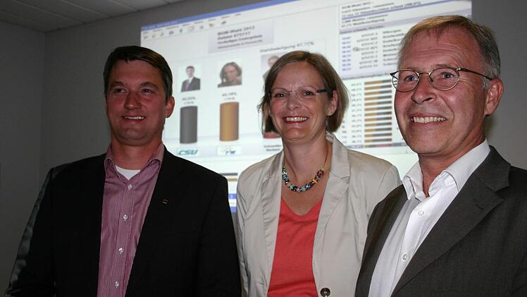 Sie lächeln in die Kameras der Fotografen: Michael Schuba, Christine Konrad und Norbert Schneider.