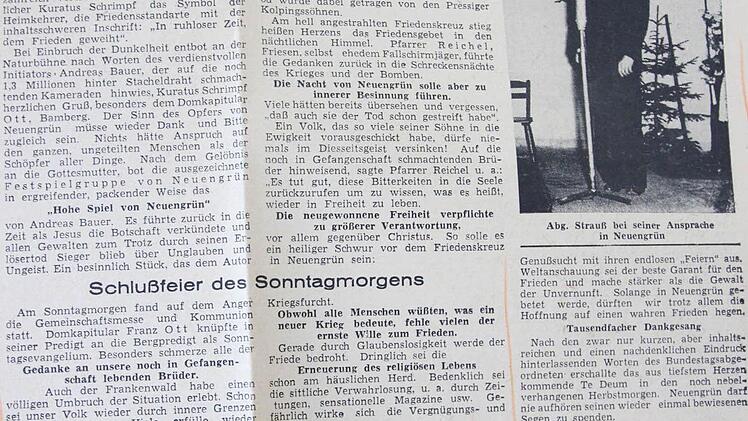 Zeitungsartikel im "Volksblatt" über die Rede von Franz Josef Strauß  Repro: Friedwald Schedel