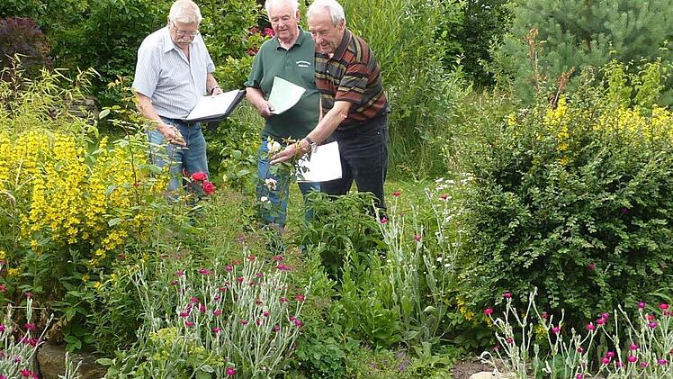 Die Kreisbewertungskommission mit Horst Heinlein, Herbert Reuther und Edgar Bärenz inspizierte 41 Gartenanlagen im Landkreis.  Foto: Fleischmann