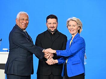 Selenskyj, von der Leyen und Costa