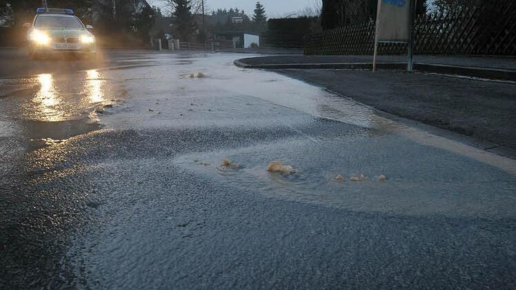 Das Wasser sprudelte aus der Straße.  Foto: Roland Meister